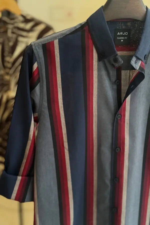 Crimson Red & Blue Stripe Shirt