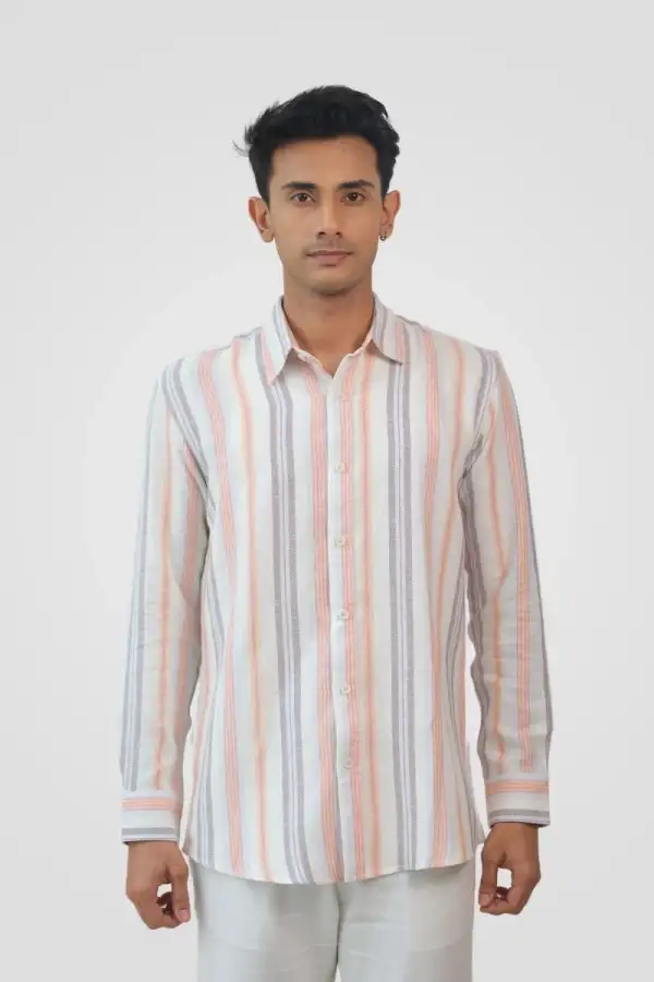 Pink, Orange, Gray Stripe Classic Fit Shirt