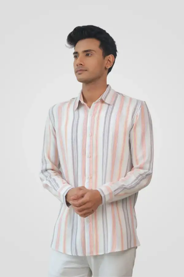 Pink, Orange, Gray Stripe Classic Fit Shirt