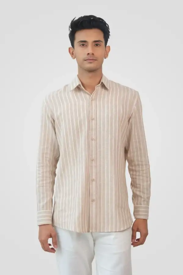 Khaki White Stripe Classic Fit Shirt