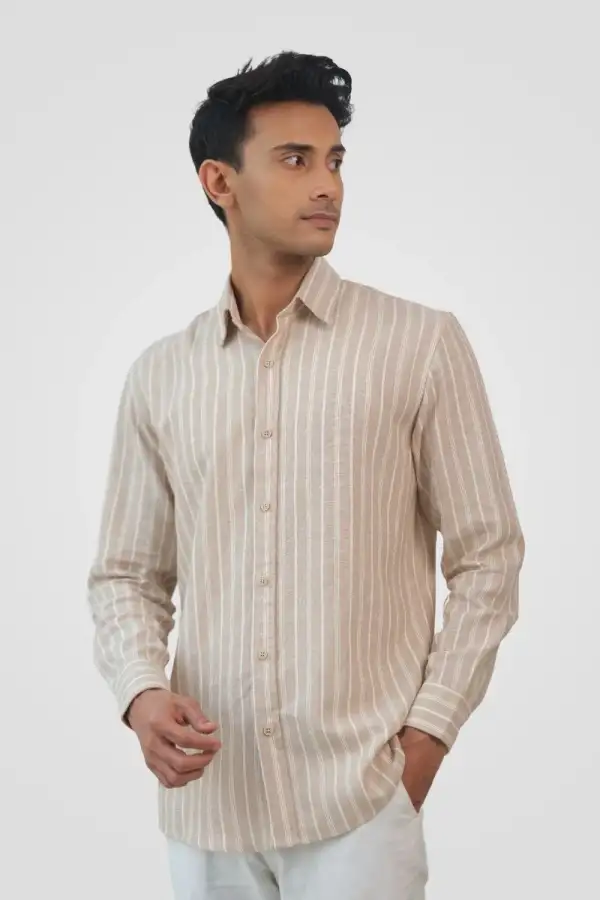 Khaki White Stripe Classic Fit Shirt