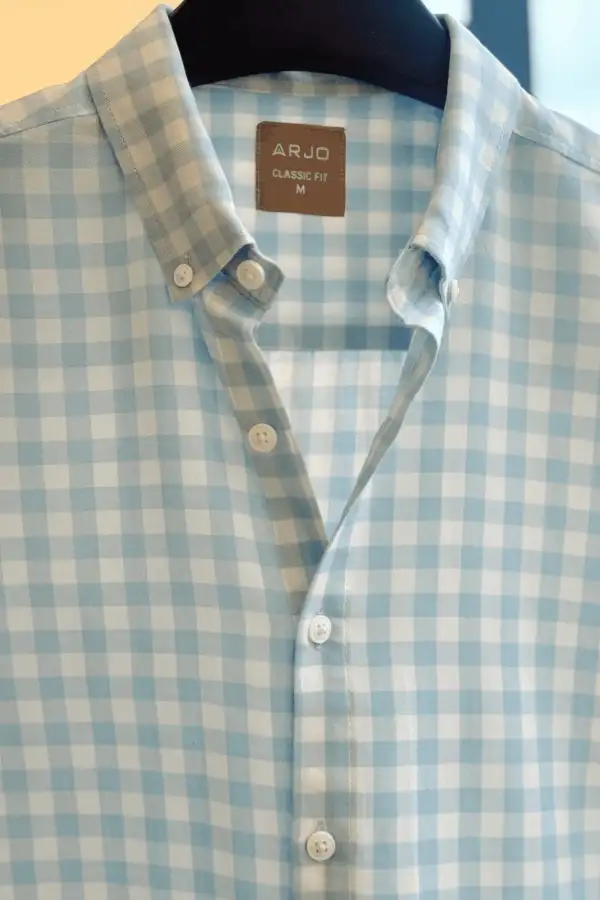 Sky Blue White Grid Check Shirt