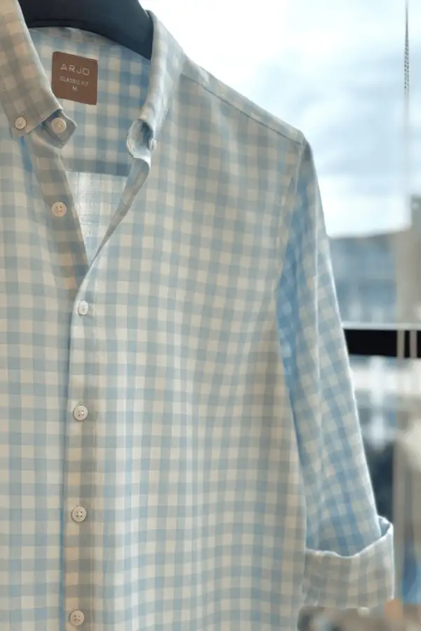 Sky Blue White Grid Check Shirt