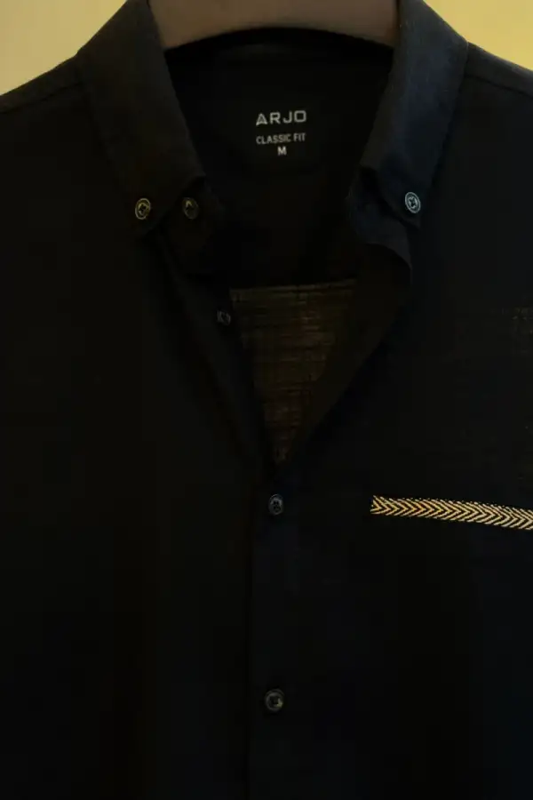 Deep Black Premium Shirt with Chevron Pocket Detail