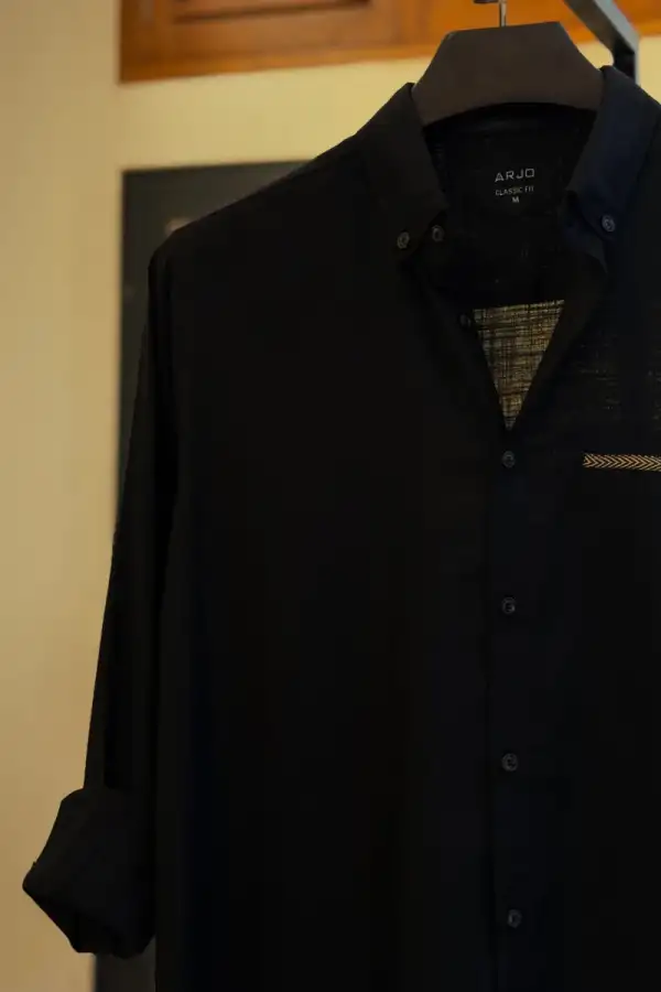 Deep Black Premium Shirt with Chevron Pocket Detail