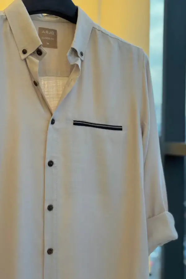 Soft Beige Premium Shirt with Contrast Pocket Detail