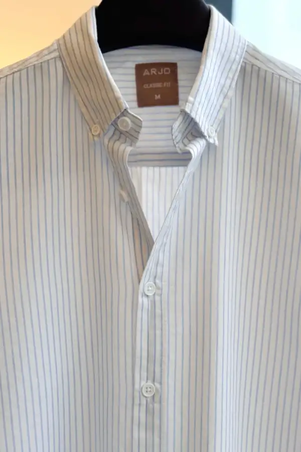 White Shirt With Thin Blue Stripes