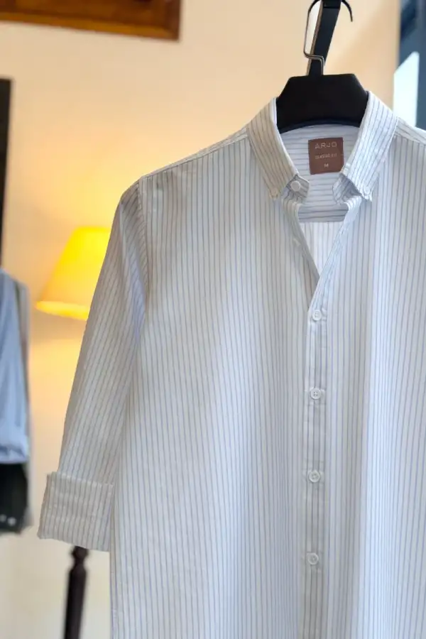 White Shirt With Thin Blue Stripes