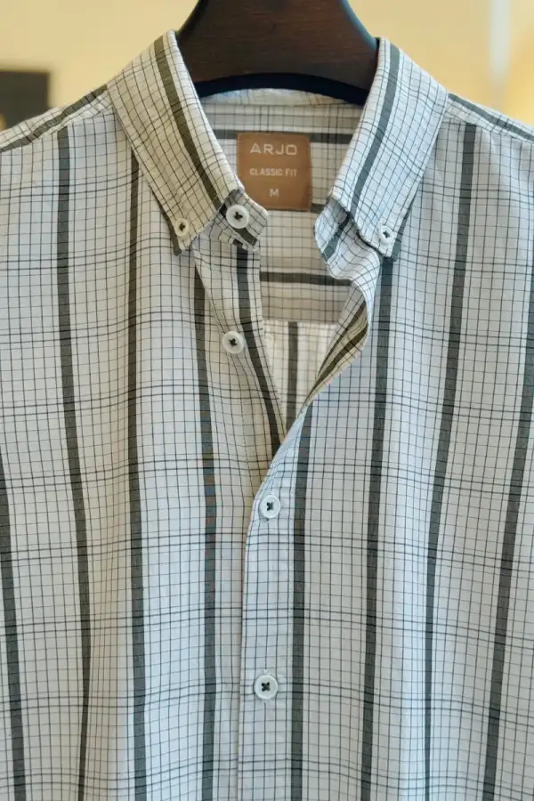 White & Olive Graph Grid Check Shirt