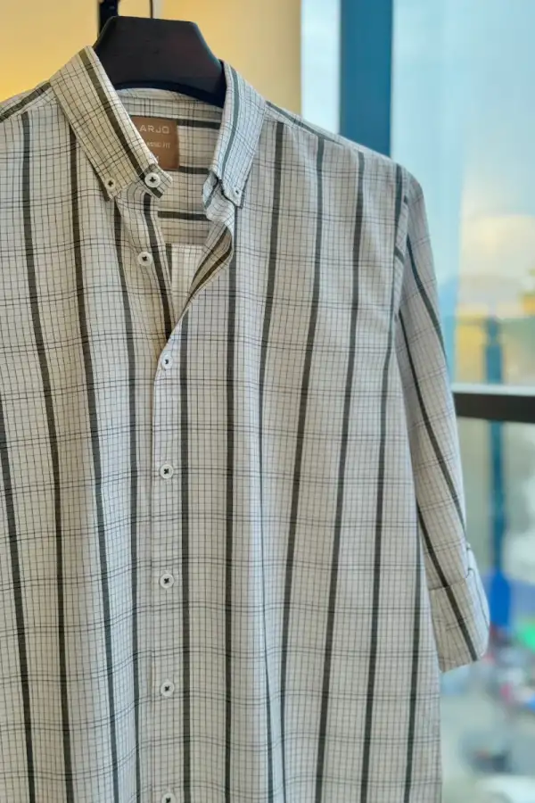 White & Olive Graph Grid Check Shirt