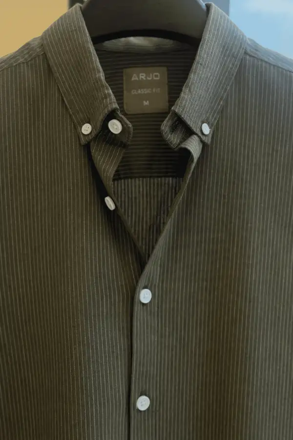 Olive Green Pinstripe Fit Shirt