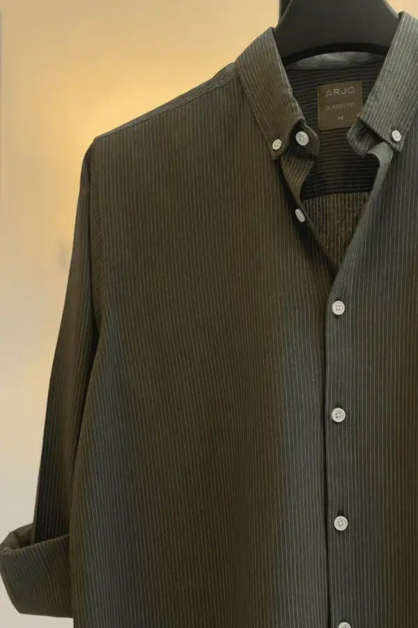 Olive Green Pinstripe Fit Shirt