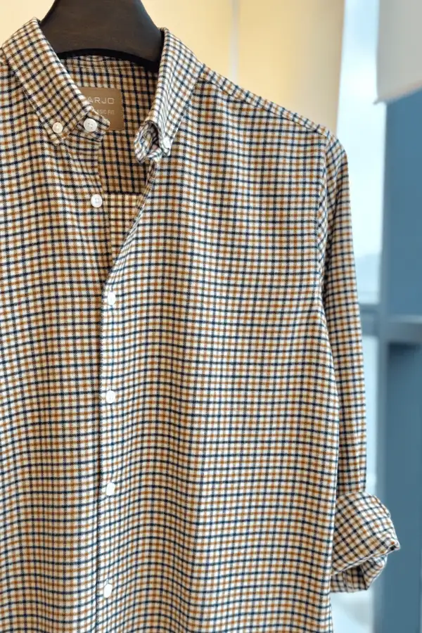 Golden Blue Flannel Check Winter Shirt