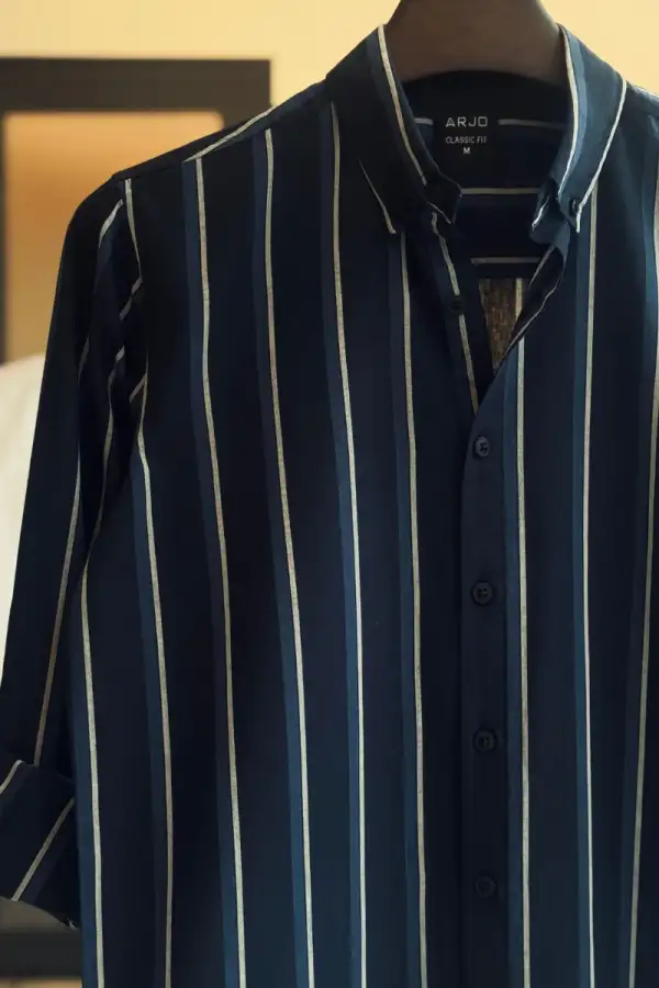 Navy Vertical Stripe Shirt