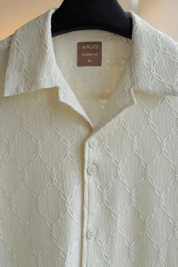 Cream Textured Short Sleeve Q Ben Shirt