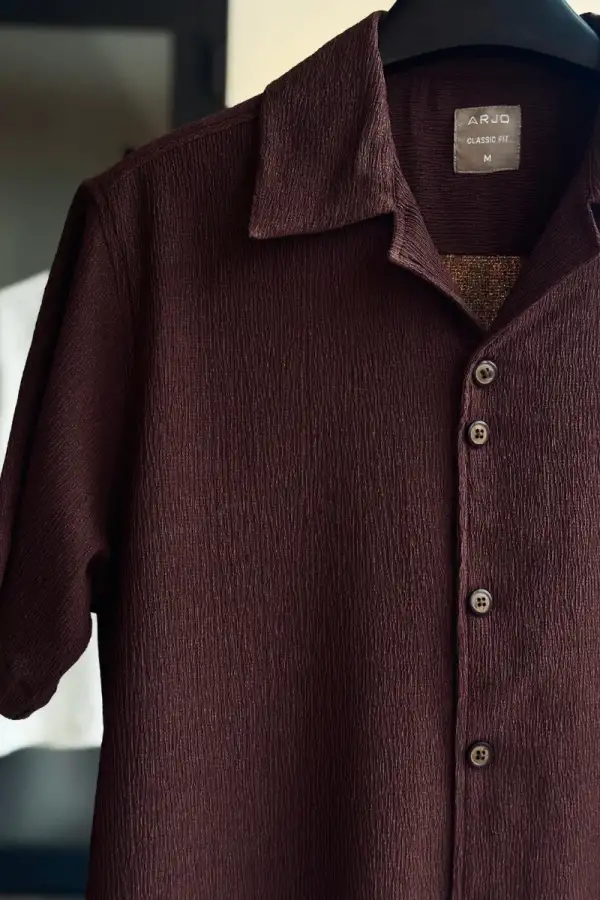 Brown Textured Short Sleeve Q Ben Shirt