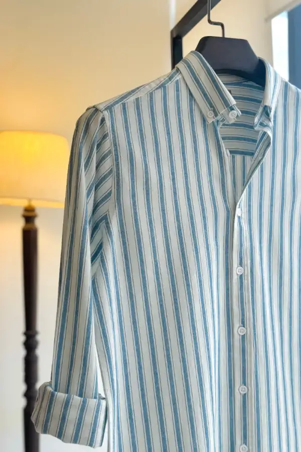 Light Blue & White Vertical Stripe Button-Down Shirt
