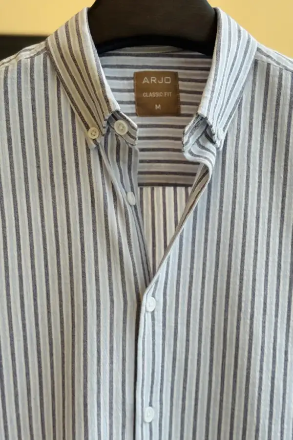 Grey & White Vertical Stripe Shirt
