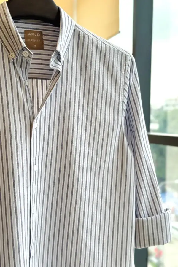 Grey & White Vertical Stripe Shirt