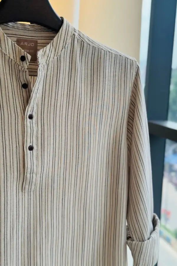 Charcoal Grey Band Collar Stripe Katua