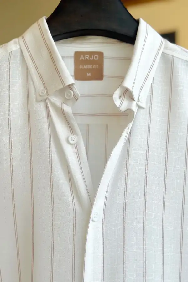 White Shirt with Brown Pinstripes