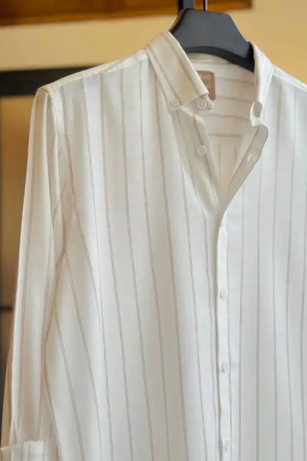White Shirt with Brown Pinstripes