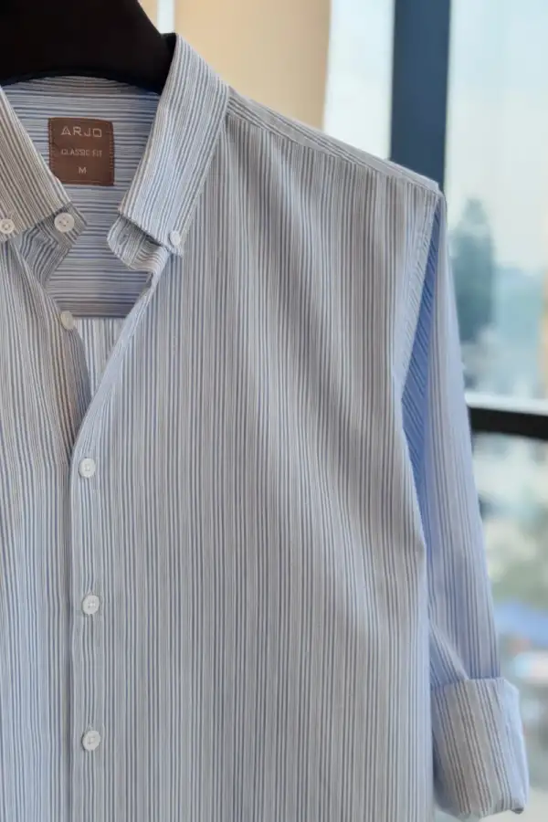 Blue & White Fine Striped Classic Fit Shirt
