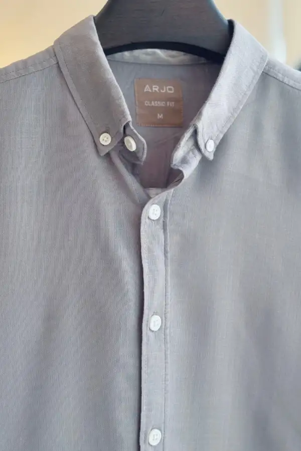 Grey Solid Button-Down Shirt