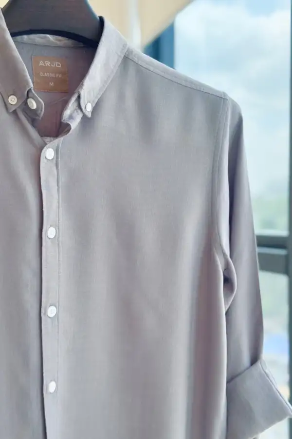 Grey Solid Button-Down Shirt