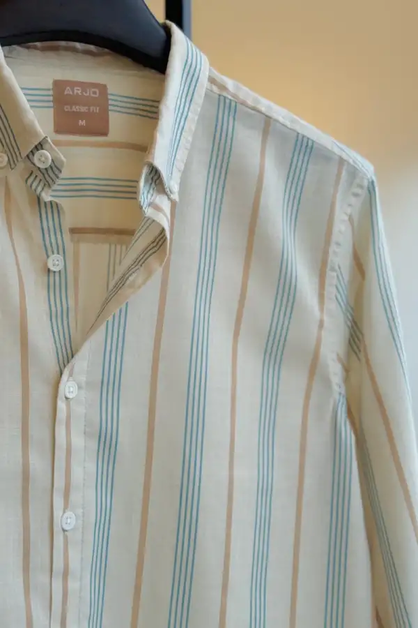 Beige & Teal Vertical Stripe Shirt