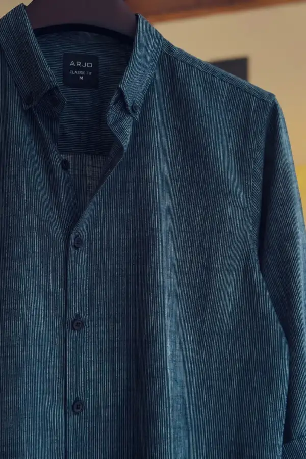 Deep Teal Micro-Stripe Nevy Blue Classic Shirt