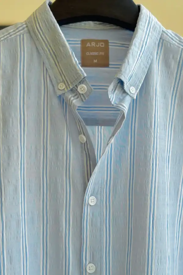 Beige & Sky Blue Striped Casual Shirt