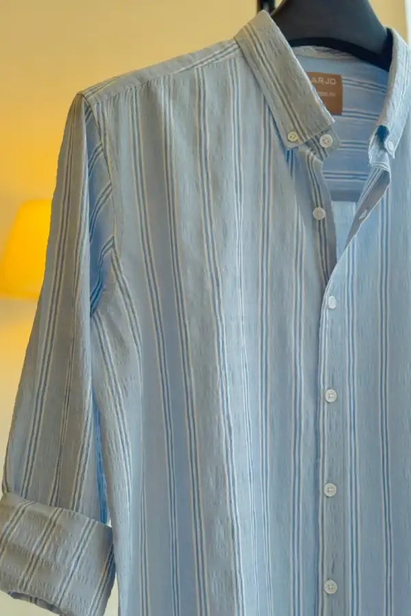 Beige & Sky Blue Striped Casual Shirt
