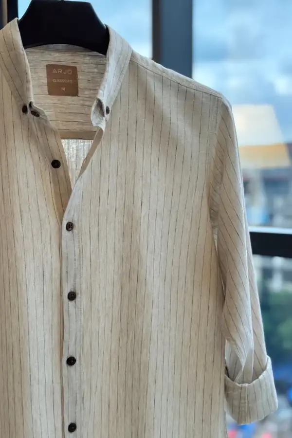 Natural Beige With Black Striped Shirt
