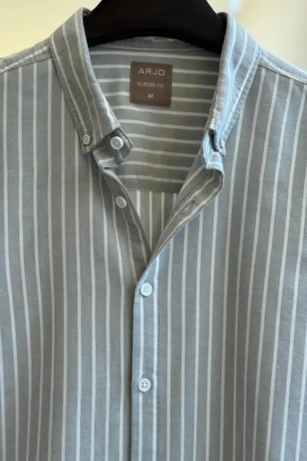 Light Grey & White Vertical Stripe Shirt