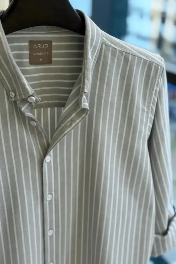 Light Grey & White Vertical Stripe Shirt