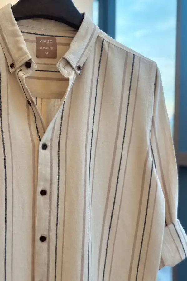 Beige With Black And Mouv Stripe Shirt