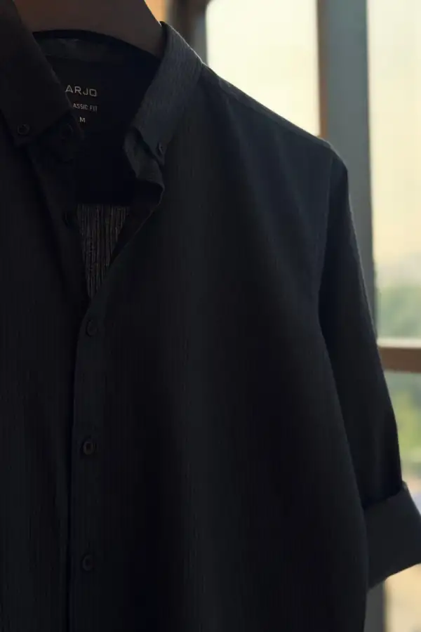 Dark Black with Subtle Vertical Texture Shirt