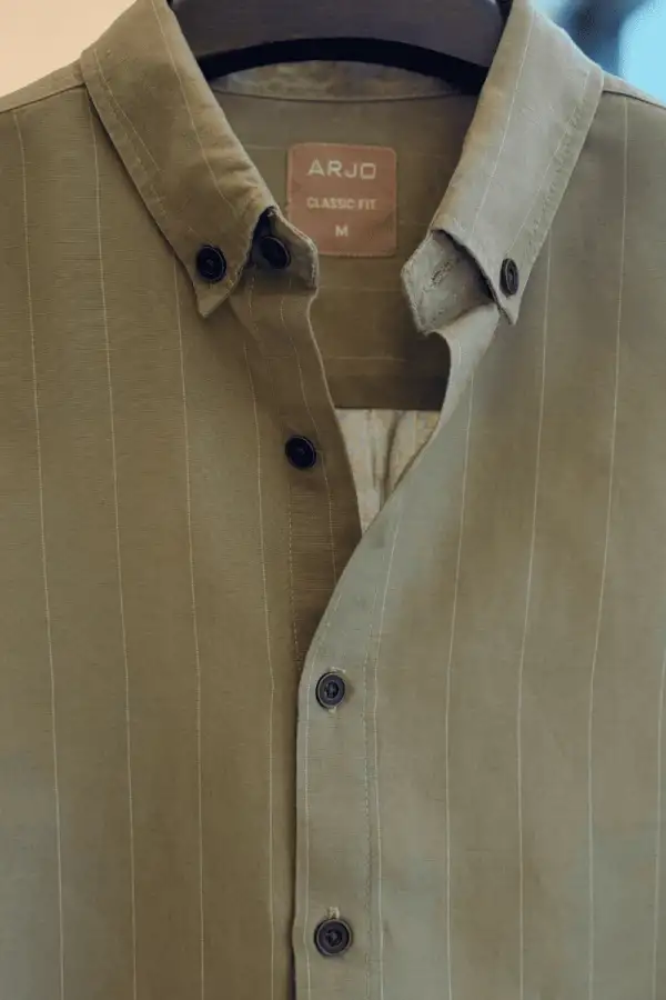 Muted Olive Green Base With Subtle Thin Vertical Pinstripes Shirt