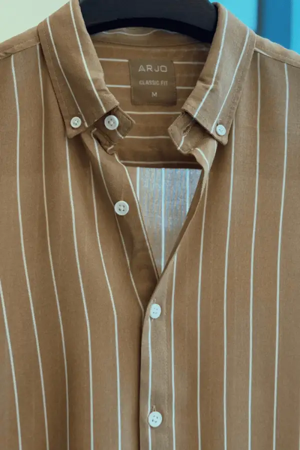Caramel Brown Vertical Stripe Classic Shirt