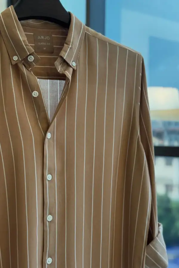Caramel Brown Vertical Stripe Classic Shirt