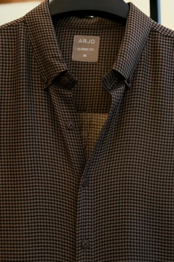 Mocha Mini-Check Classic Shirt