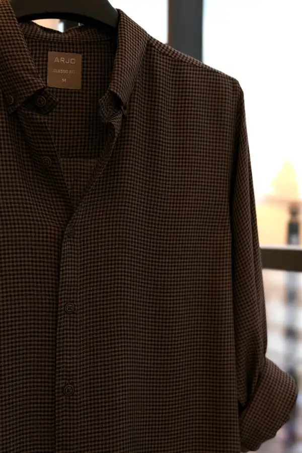 Mocha Mini-Check Classic Shirt