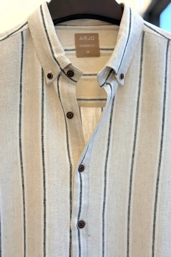 Beige Vertical Striped Shirt
