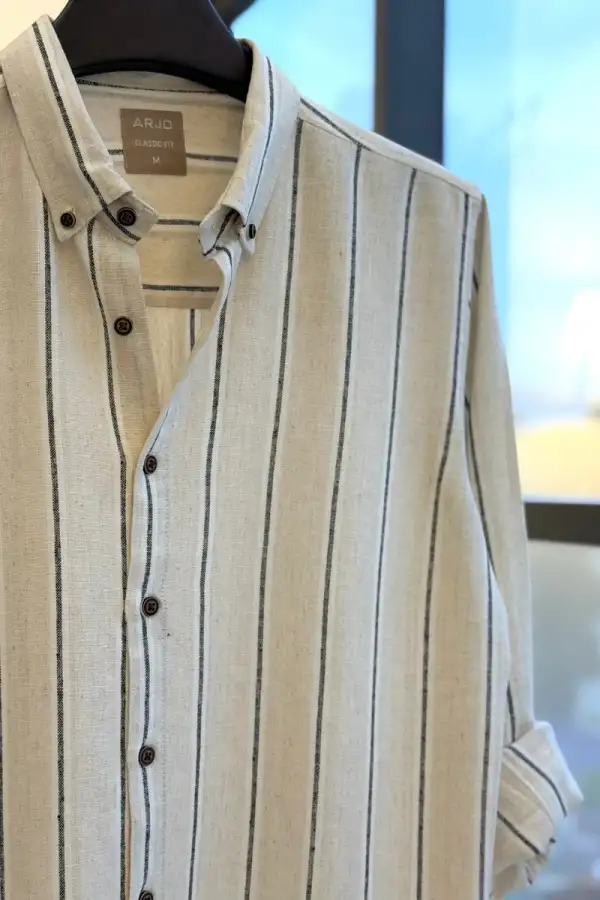 Beige Vertical Striped Shirt
