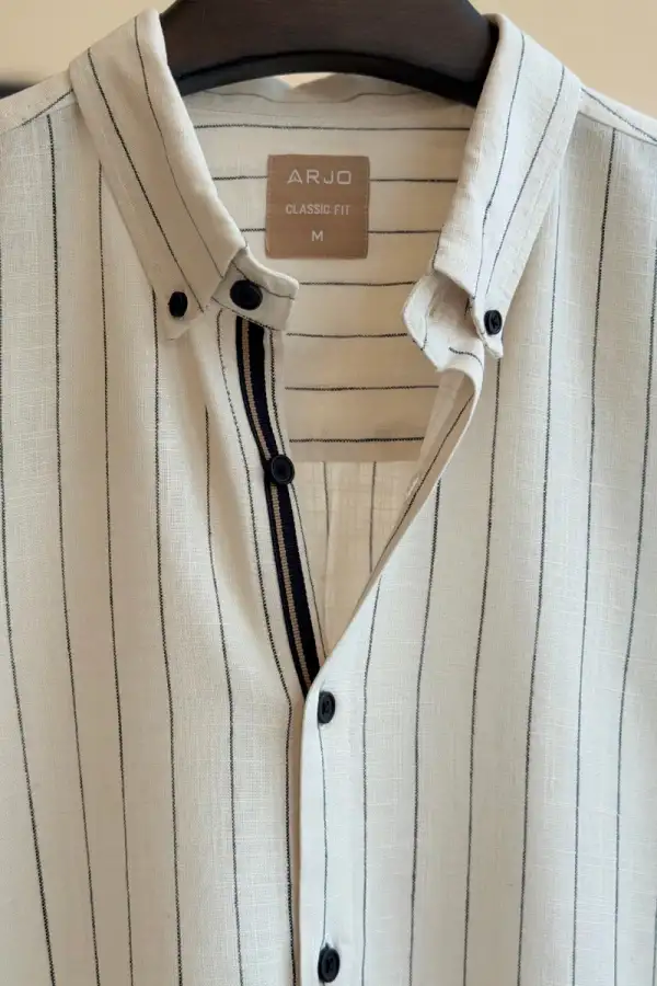 Soft Ivory Shirt  With Navy Stripes