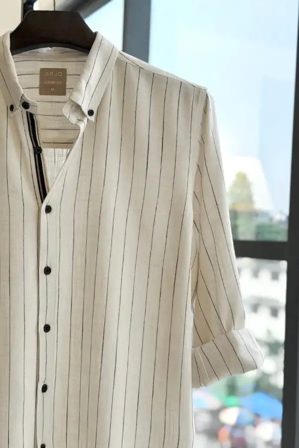 Soft Ivory Shirt  With Navy Stripes
