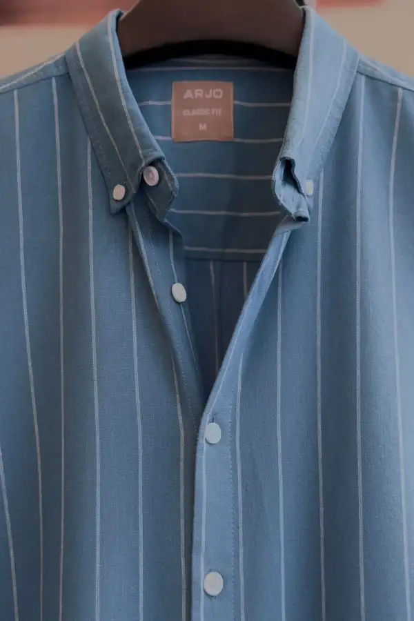 Cool Dusty Blue Base & fine white vertical stripes