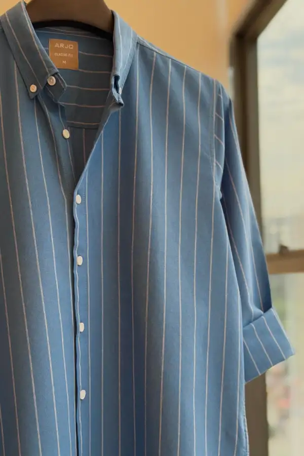 Cool Dusty Blue Base & fine white vertical stripes