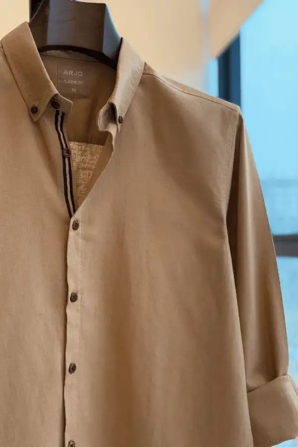 Sand Shade with Brown Buttons and a minimal twill tape Casual Shirt